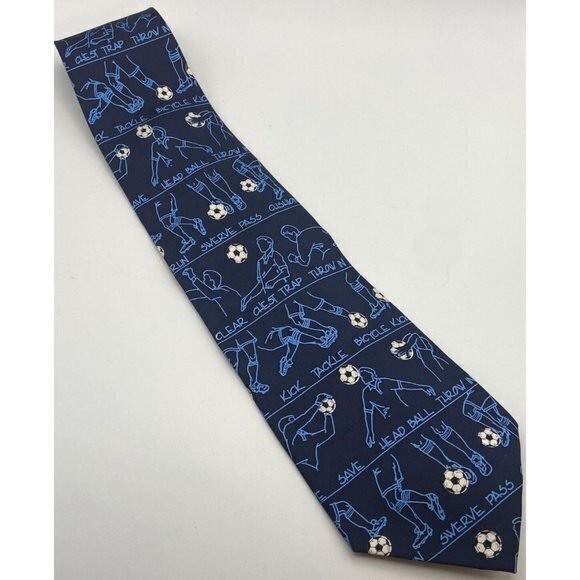 Nicole Miller Soccer Tie Dark Blue 100% Silk Players Coach Practice Moves - Picture 1 of 4